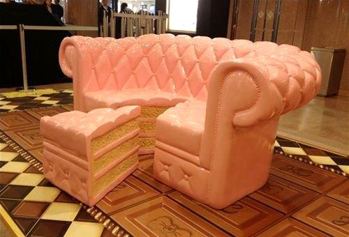 Pink Sofa And Ottoman Shaped Like A Slice Of Cake